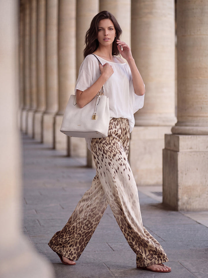 Pantalon ample à taille élastique, en dégradé, à imprimé léopard, à poches, à jambes larges