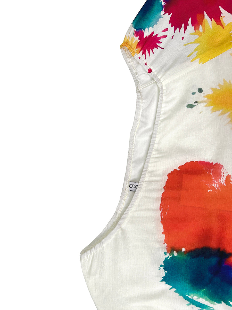 Robe longue ample asymétrique imprimée à manches longues, à poches, asymétrique à une épaule, couleur contrastée