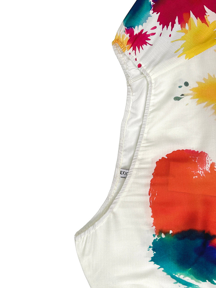 Robe longue ample asymétrique imprimée à manches longues, à poches, asymétrique à une épaule, couleur contrastée