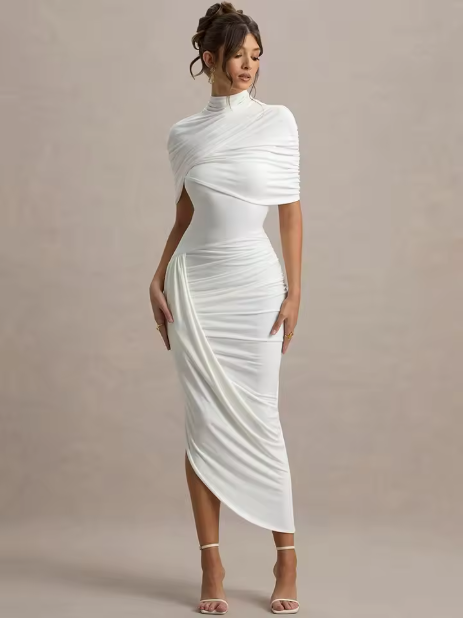 Taylor - Robe Maxi Asymétrique et Tressée avec Cape