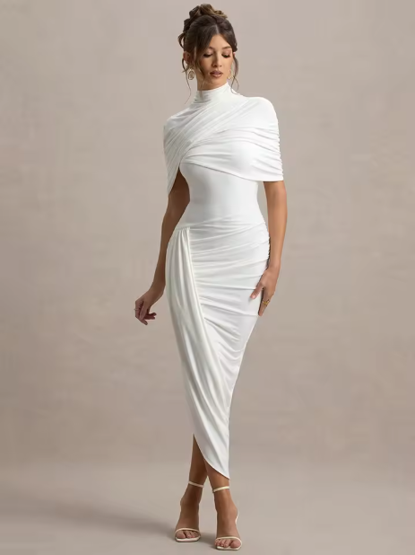 Taylor - Robe Maxi Asymétrique et Tressée avec Cape
