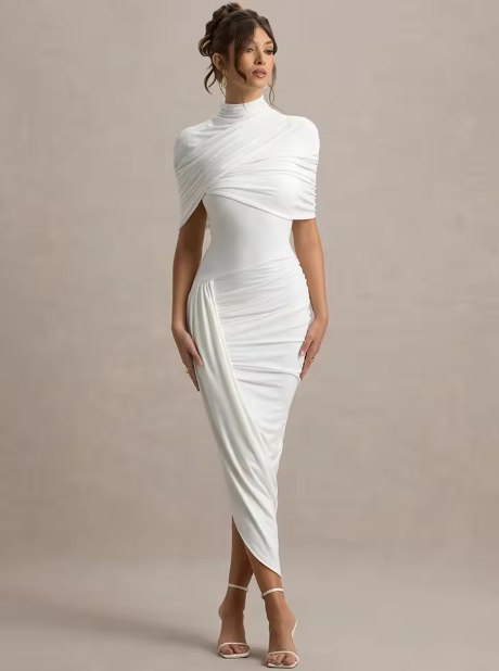 Taylor - Robe Maxi Asymétrique et Tordue avec Cape