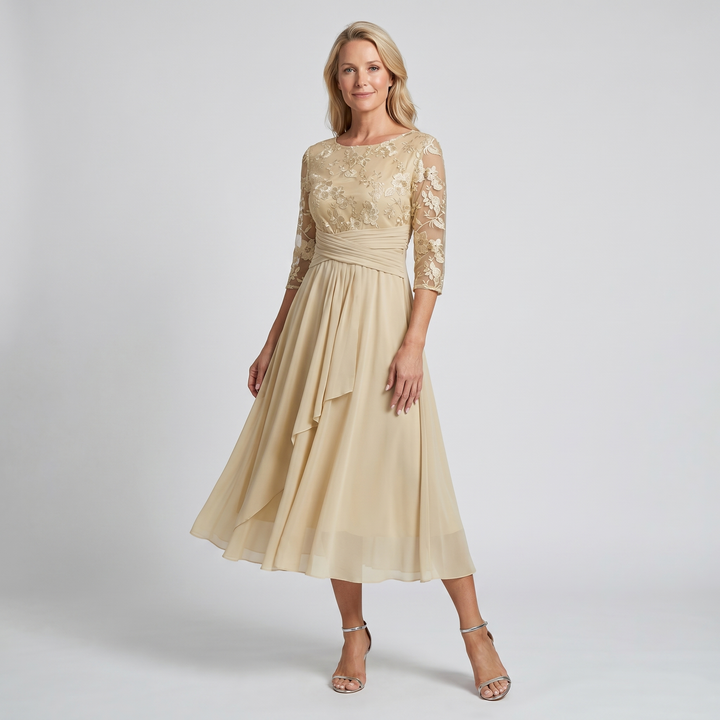 Manuela | Robe mi-longue en chiffon brodée pour femmes