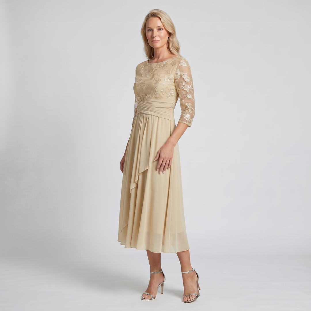 Manuela | Robe mi-longue en chiffon brodée pour femmes