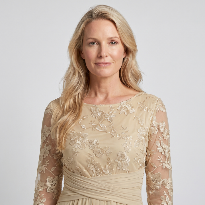 Manuela | Robe mi-longue en chiffon brodée pour femmes