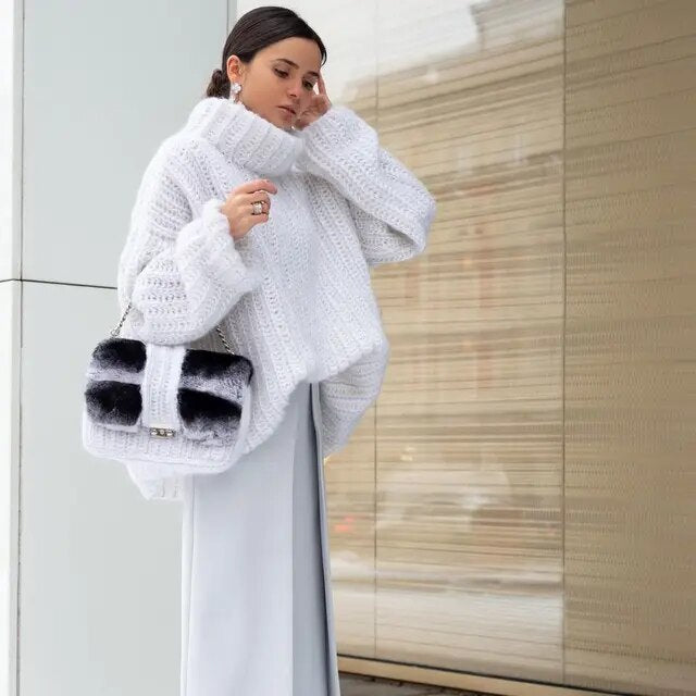 Pull à col roulé en grosse maille pour femme | Hiver