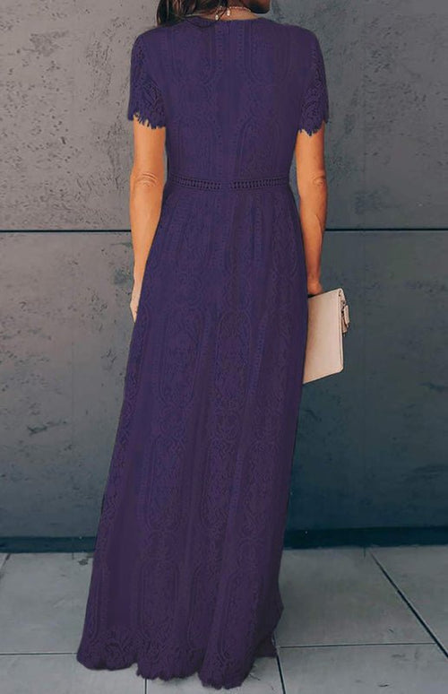 Robe Longue Élise Élégante avec Détails Ouverts – Chic Robe Maxi à Manches Courtes