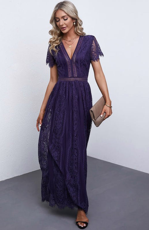 Robe Longue Élise Élégante avec Détails Ouverts – Chic Robe Maxi à Manches Courtes