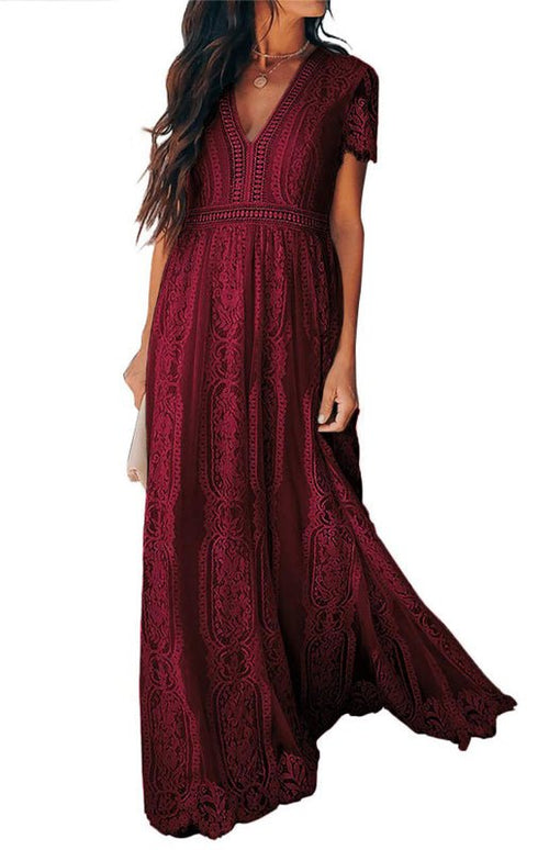Robe Longue Élise Élégante avec Détails Ouverts – Chic Robe Maxi à Manches Courtes