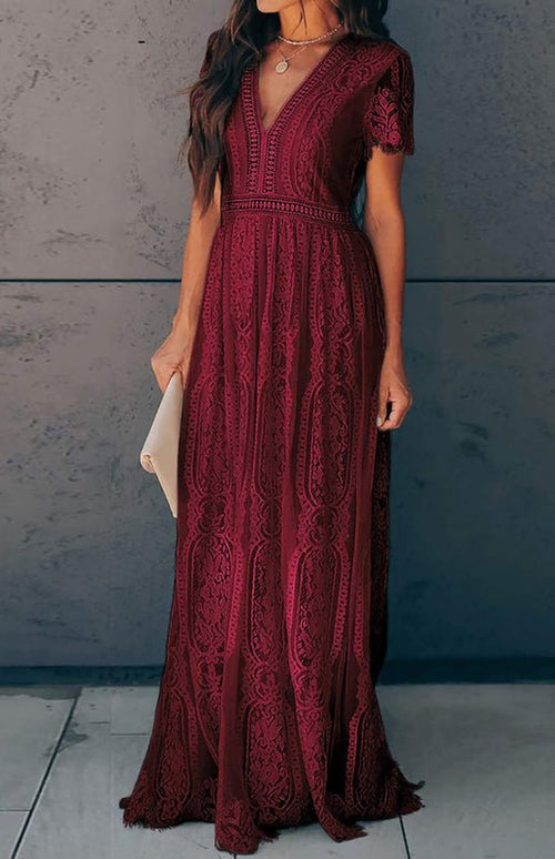 Robe Longue Élise Élégante avec Détails Ouverts – Chic Robe Maxi à Manches Courtes