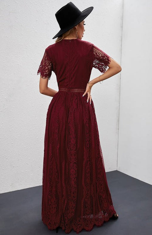 Robe Longue Élise Élégante avec Détails Ouverts – Chic Robe Maxi à Manches Courtes