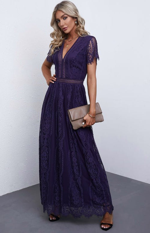 Robe Longue Élise Élégante avec Détails Ouverts – Chic Robe Maxi à Manches Courtes