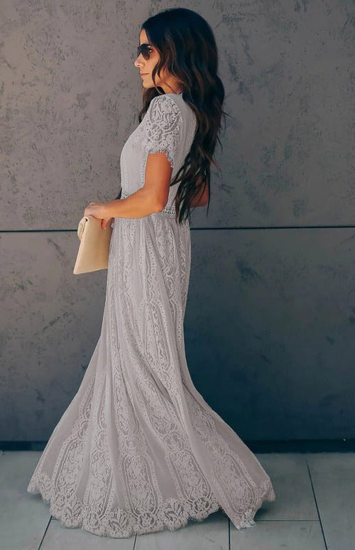 Robe Longue Élise Élégante avec Détails Ouverts – Chic Robe Maxi à Manches Courtes