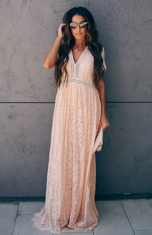 Robe Longue Élise Élégante avec Détails Ouverts – Chic Robe Maxi à Manches Courtes