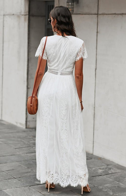 Robe Longue Élise Élégante avec Détails Ouverts – Chic Robe Maxi à Manches Courtes