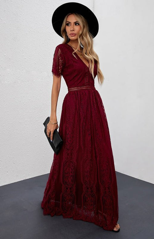 Robe Longue Élise Élégante avec Détails Ouverts – Chic Robe Maxi à Manches Courtes