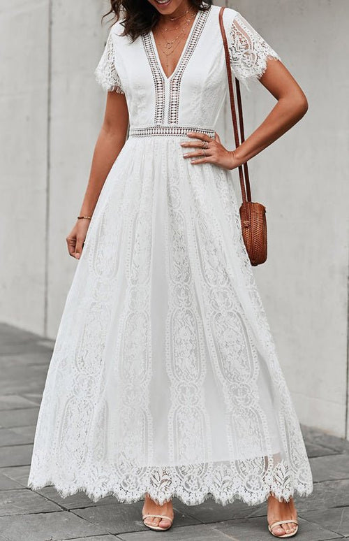Robe Longue Élise Élégante avec Détails Ouverts – Chic Robe Maxi à Manches Courtes