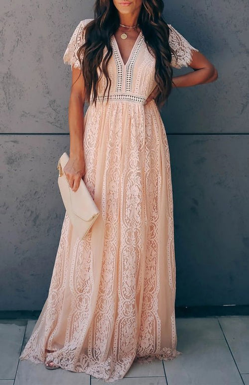 Robe Longue Élise Élégante avec Détails Ouverts – Chic Robe Maxi à Manches Courtes