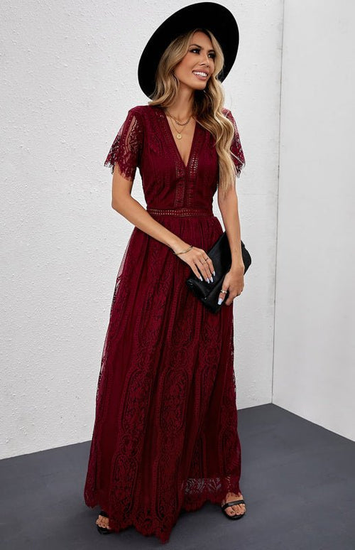 Robe Longue Élise Élégante avec Détails Ouverts – Chic Robe Maxi à Manches Courtes