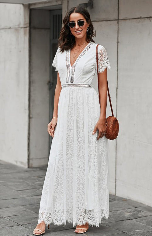 Robe Longue Élise Élégante avec Détails Ouverts – Chic Robe Maxi à Manches Courtes