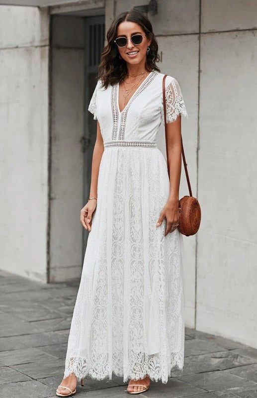 Robe maxi sans manches avec détails en dentelle pour femmes | Idéale pour les occasions formelles
