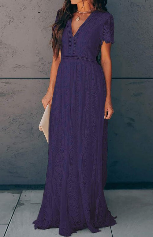Robe Longue Élise Élégante avec Détails Ouverts – Chic Robe Maxi à Manches Courtes