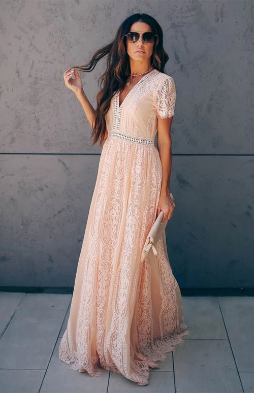 Robe Longue Élise Élégante avec Détails Ouverts – Chic Robe Maxi à Manches Courtes