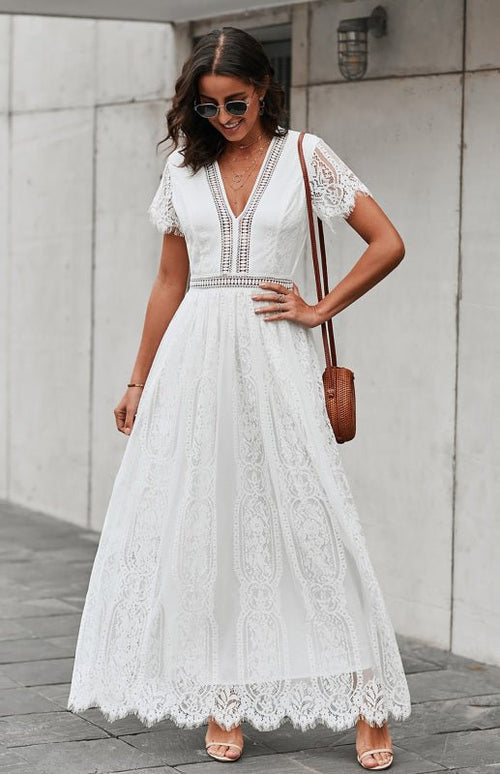 Robe Longue Élise Élégante avec Détails Ouverts – Chic Robe Maxi à Manches Courtes