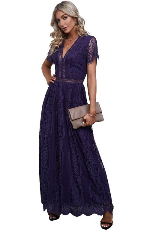 Robe Longue Élise Élégante avec Détails Ouverts – Chic Robe Maxi à Manches Courtes