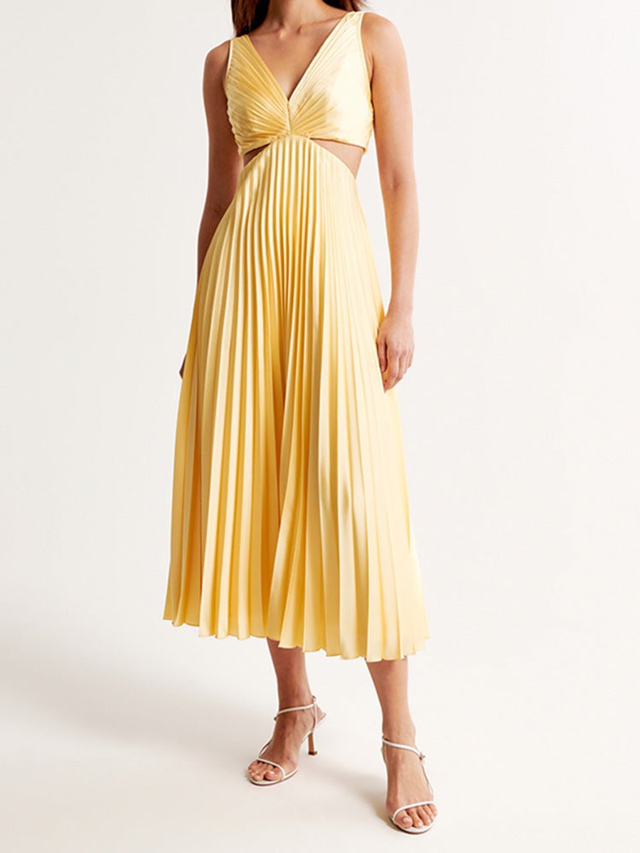 Evelyn | Robe maxi plissée pour femmes avec découpes et décolleté en V