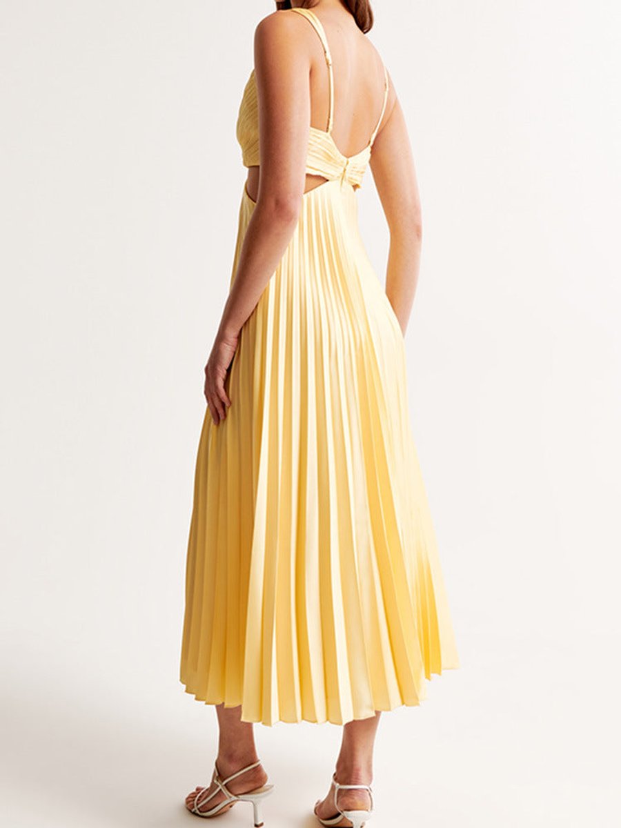 Evelyn | Robe maxi plissée pour femmes avec découpes et décolleté en V
