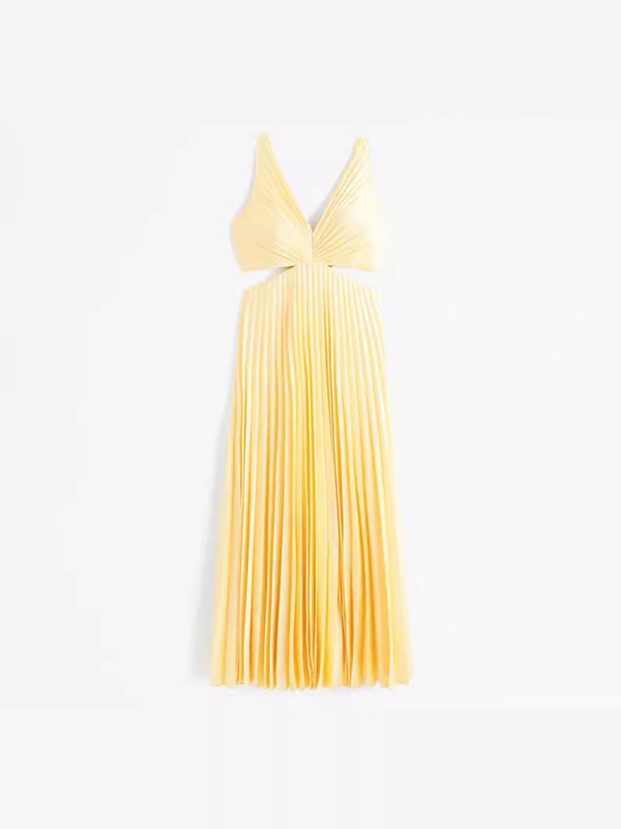 Evelyn | Robe maxi plissée pour femmes avec découpes et décolleté en V