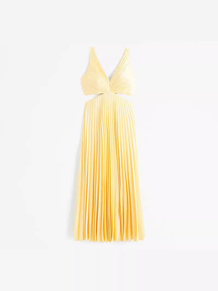 Evelyn | Robe maxi plissée pour femmes avec découpes et décolleté en V
