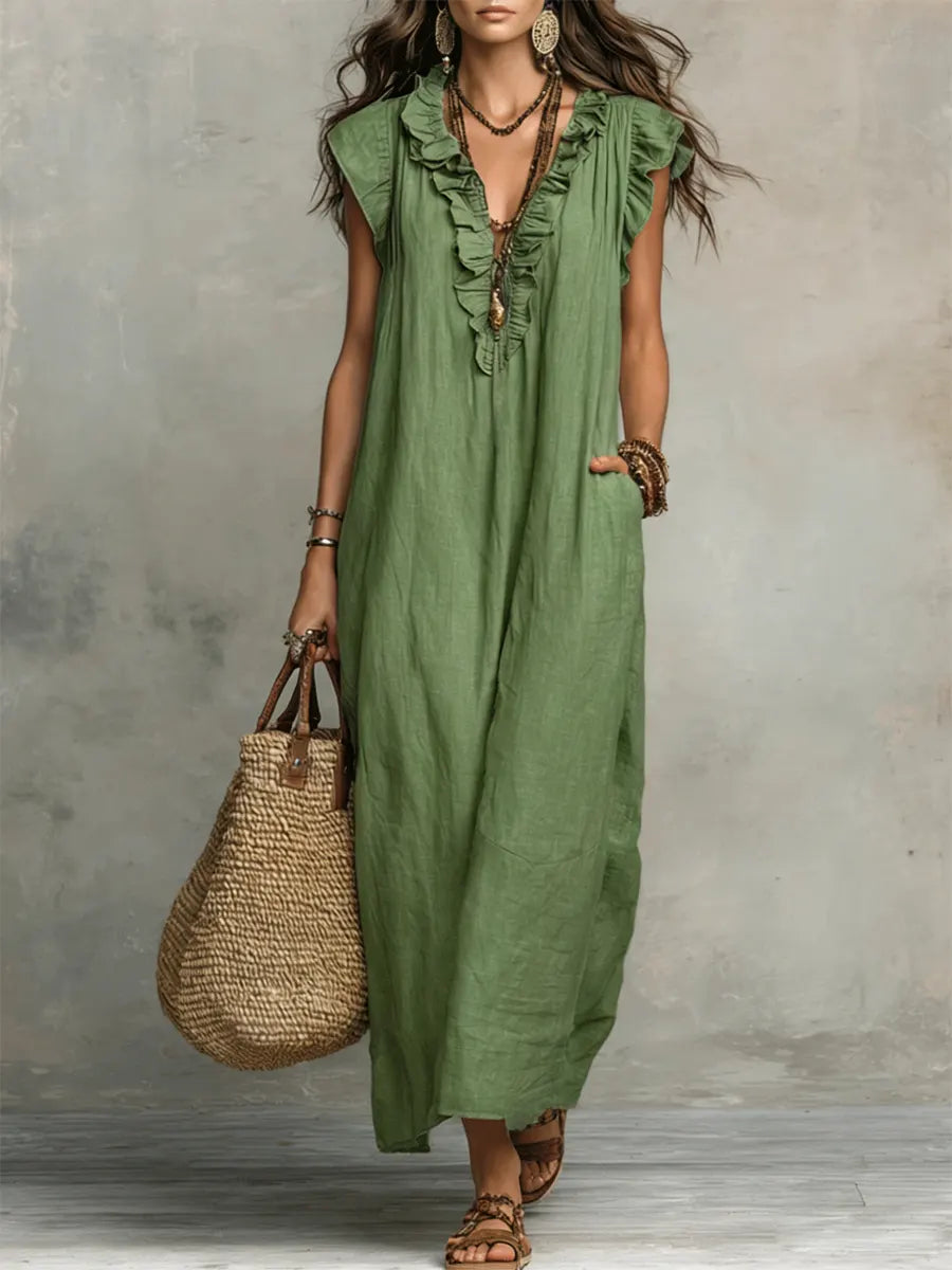 Xanthe | Robe Maxi à Encolure en V avec Volants pour Femmes