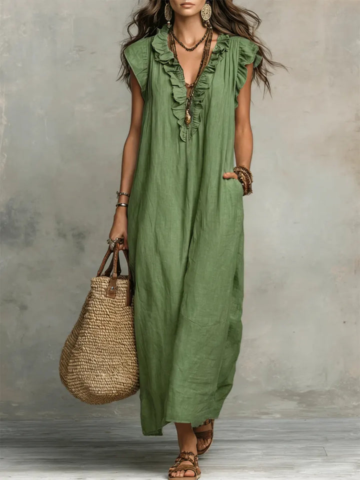 Xanthe | Robe Maxi à Encolure en V avec Volants pour Femmes