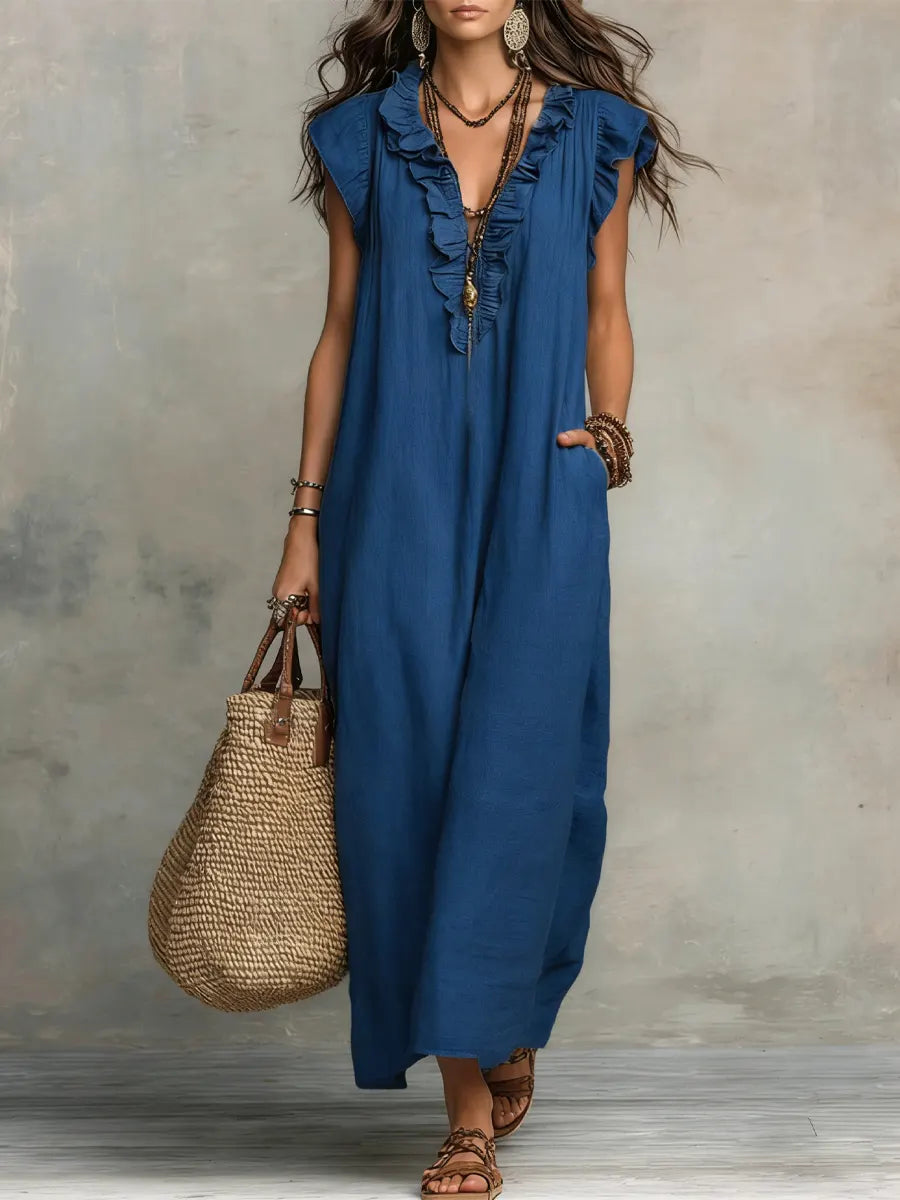 Xanthe | Robe Maxi à Encolure en V avec Volants pour Femmes