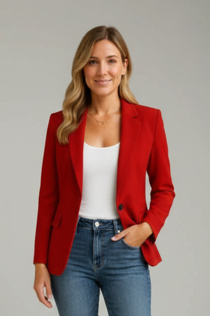 Xenia | Blazer Rouge pour Femmes avec Revers à Pointe