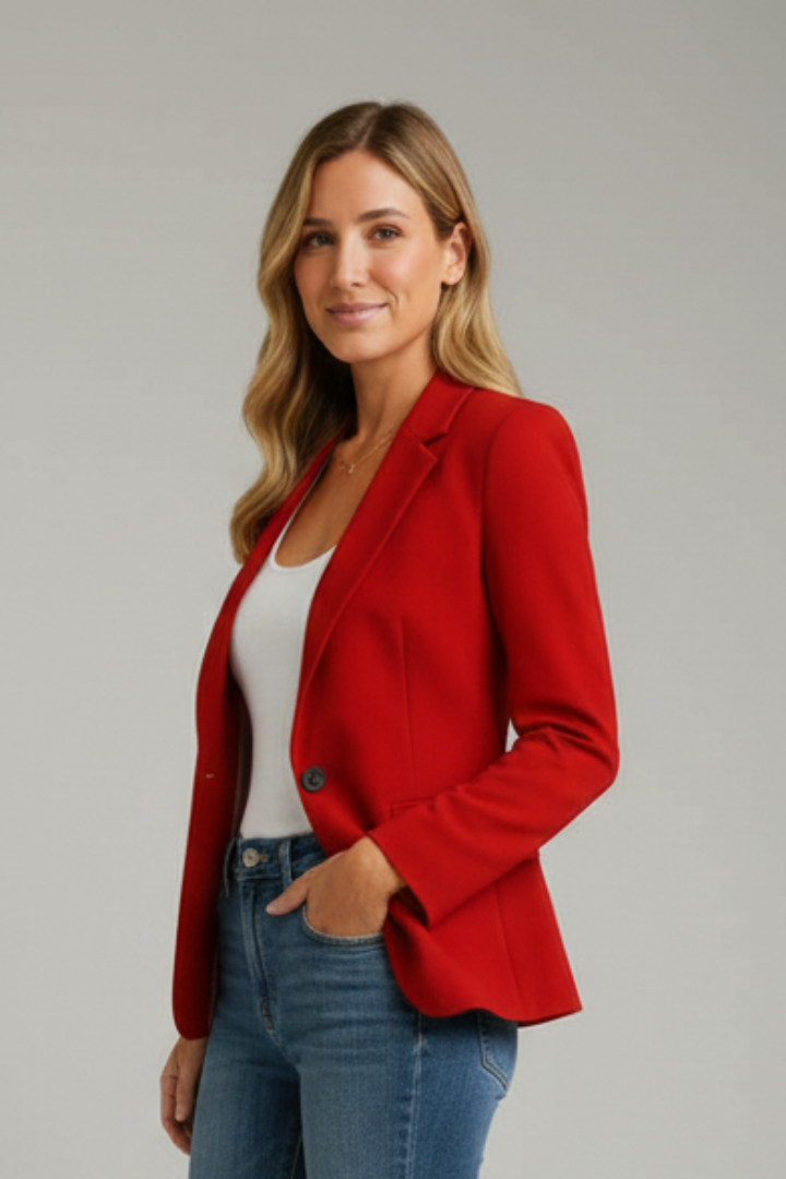 Xenia | Blazer Rouge pour Femmes avec Revers à Pointe
