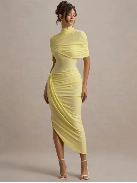 Taylor - Robe Maxi Asymétrique et Tordue avec Cape