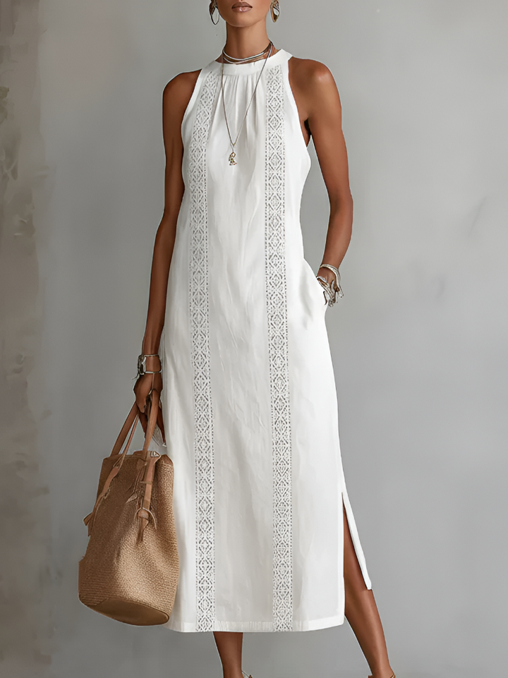 Zenobia | Robe midi sans manches pour femmes avec col montant